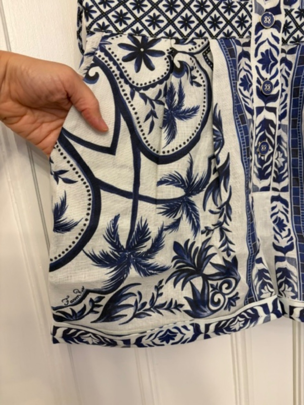 NWT FARM Rio Blue & White Linen Belted Romper Size M - Picture 5 of 5